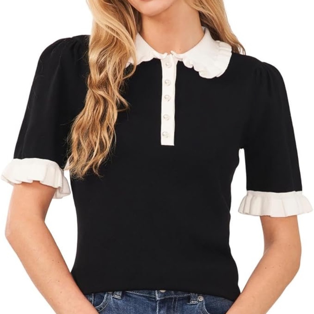 Cece - Black and White Light Knit Sweater